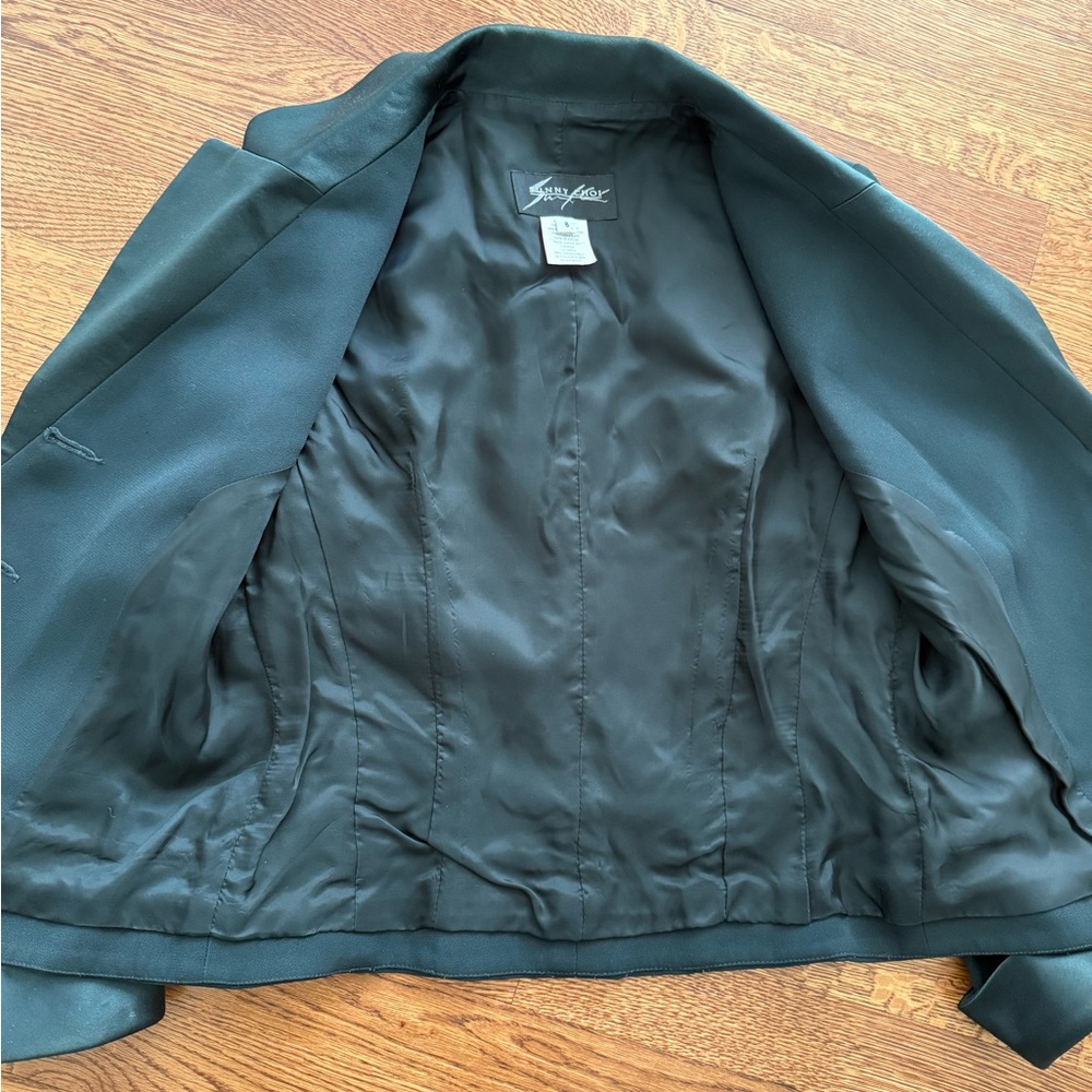 SUNNY CHOI Jacket Blazer Old Money Green Silk Trim Faux Jewels Office Career‎ 8 - Picture 3 of 7